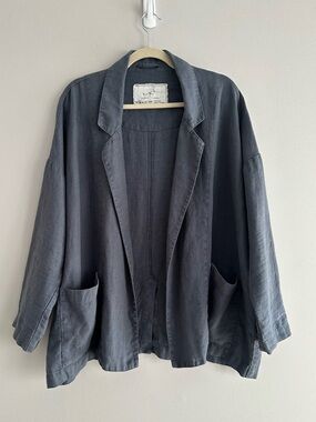notPERFECTLINEN Oversized Linen Jacket Size S/M in Dark-Grey-Blue